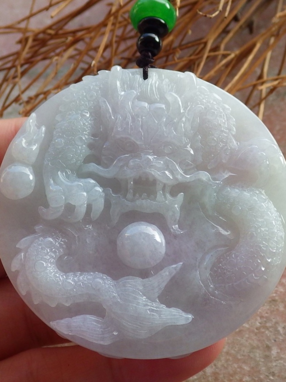 Certified Natural Burma A Jade jadeite Circle Dragon Phoenix Pendant Necklace